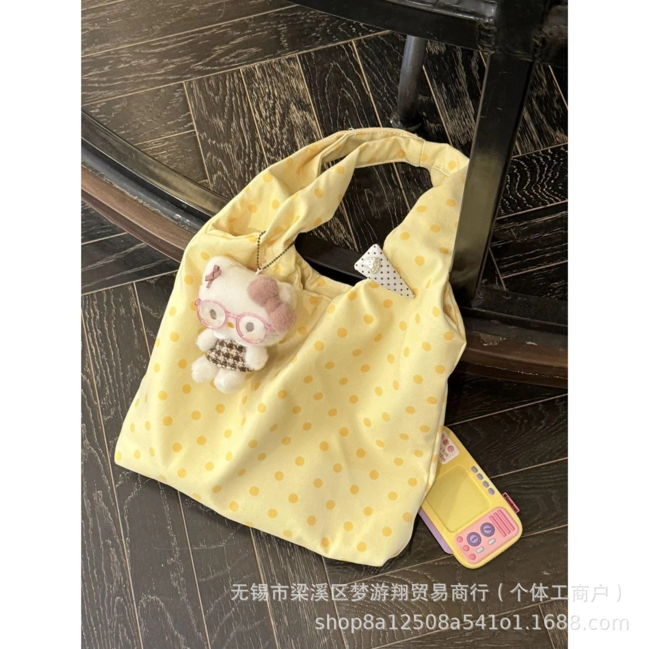 New Polka Dot Tote Bag Women's Large Capacity Commuter Shoulder Bag Fashion All-Match College Style Simple Design with Cute Pendant Daily Travel Essential