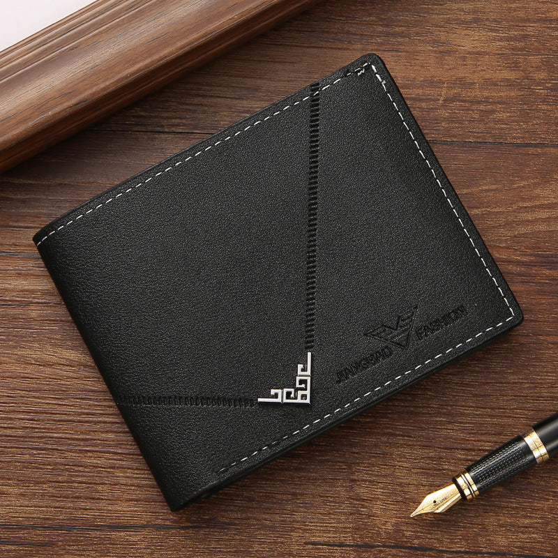 Men's Fashionable Slim Wallet with Geometric Design and Multi-Card Slots, Lightweight and Durable PU Leather