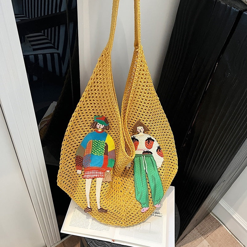 Summer Popular New Straw Portable Woven Bag Net Pocket Western Style Travel on One Shoulder Women's Woven Bag