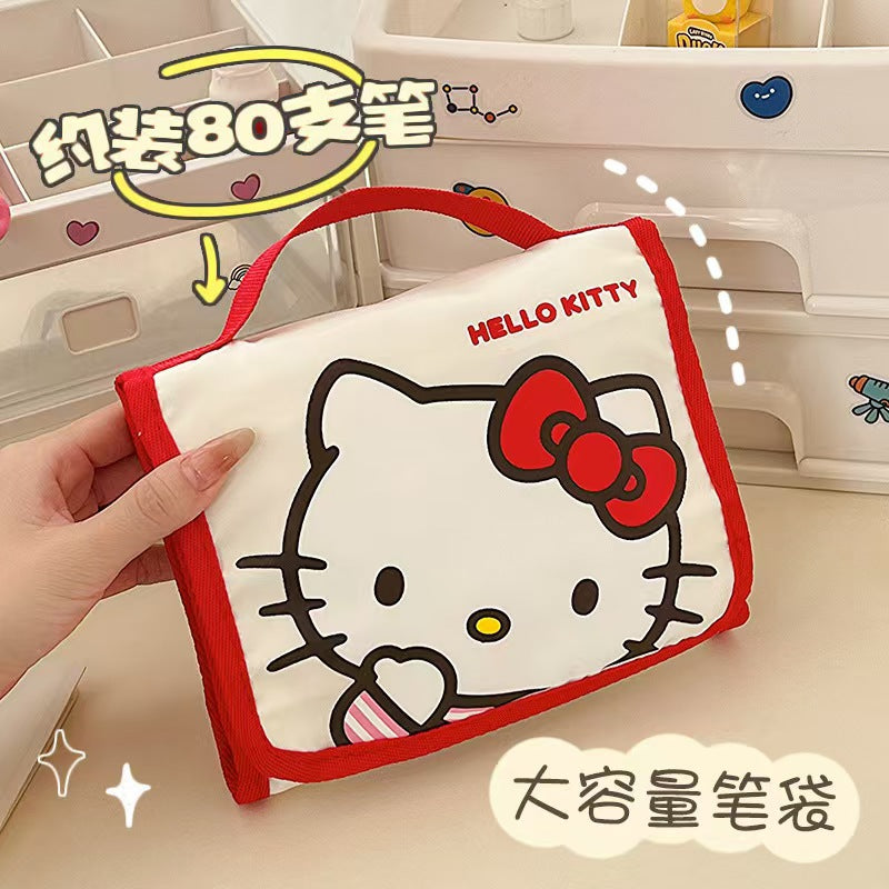 Hello Kitty Women's Storage Bag Large Capacity Pencil Case Cartoon Cute Canvas Portable Storage Bag Student Travel Portable Stationery Case