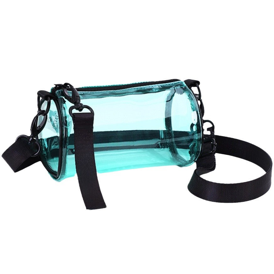 Transparent Waterproof Cylinder Bag for Cosmetics, Phone, and Essentials - Crossbody Style for Outdoor Activities