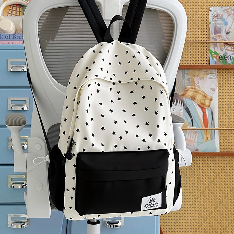 Cute Star Pattern Backpack for Students - Lightweight, Large Capacity, Nylon Material with Soft Inner Lining