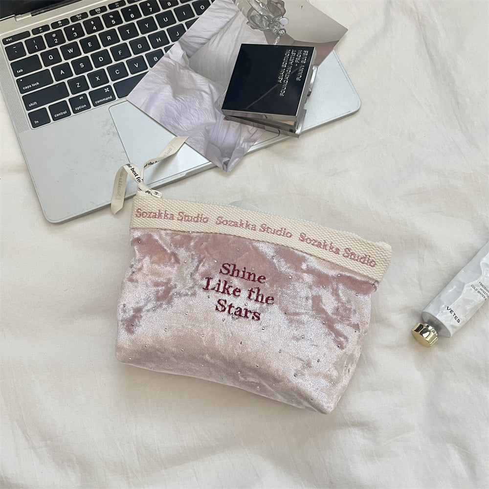 Ladies Cosmetic Bag Velvet Embroidery Cosmetic Bag Starlight Shining Design Good-looking Buggy Bag