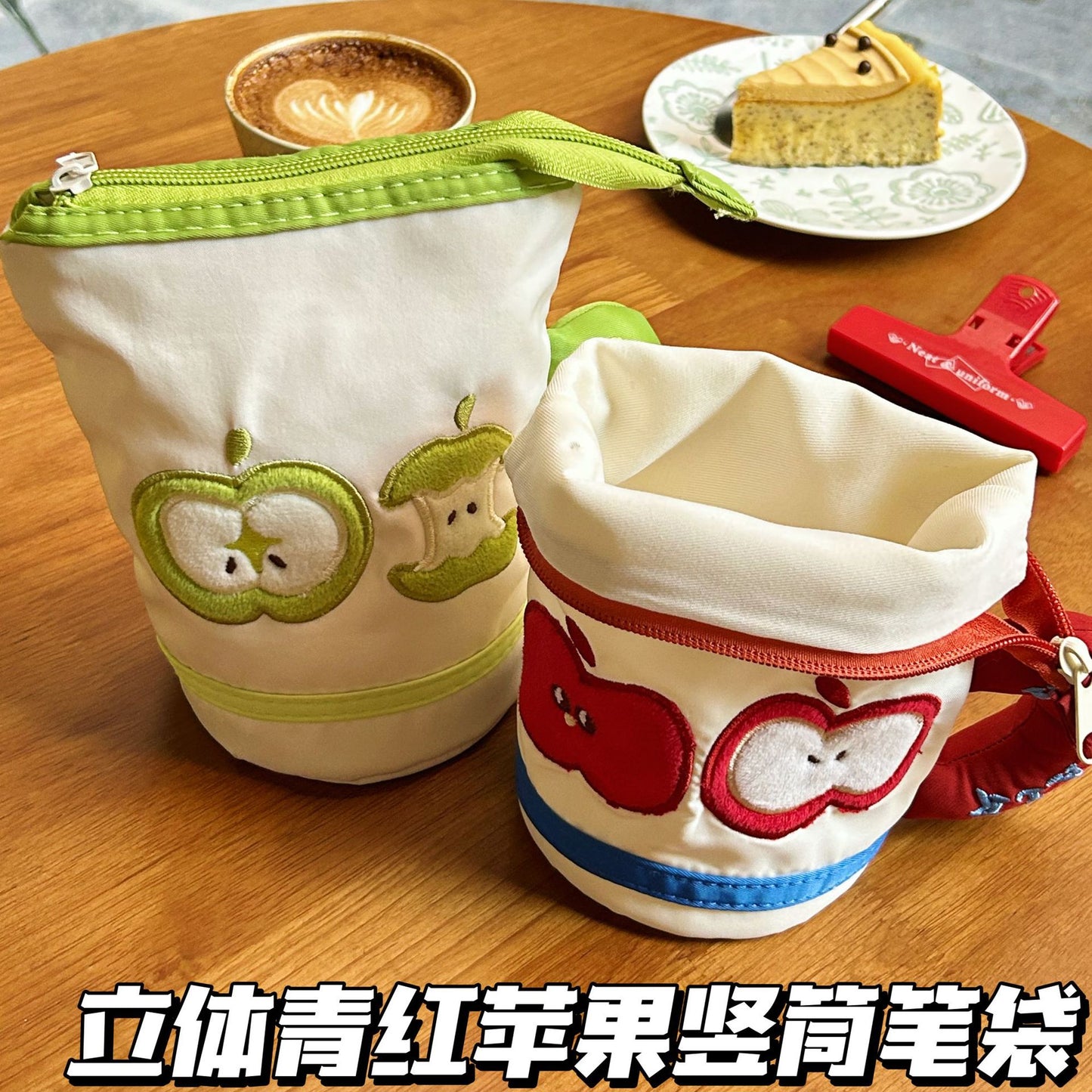 Cute Apple Design Cup-shaped Pencil Case with Large Capacity for Students and Stationery Storage