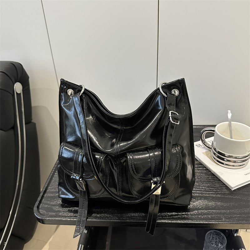 2025 Fashionable Large Capacity Tote Bag with Multiple Pockets, Soft PU Material, Urban Minimalist Style for Daily Commute and Casual Use