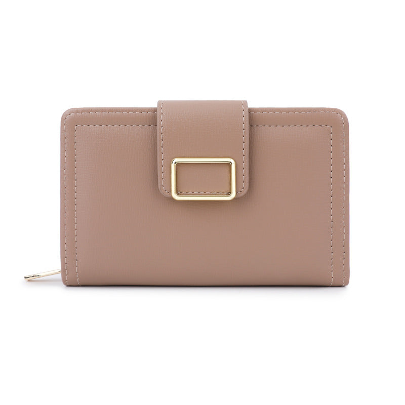 Minimalist PU Women's Wallet with Gold Buckle Design, Compact and Functional for Daily Use