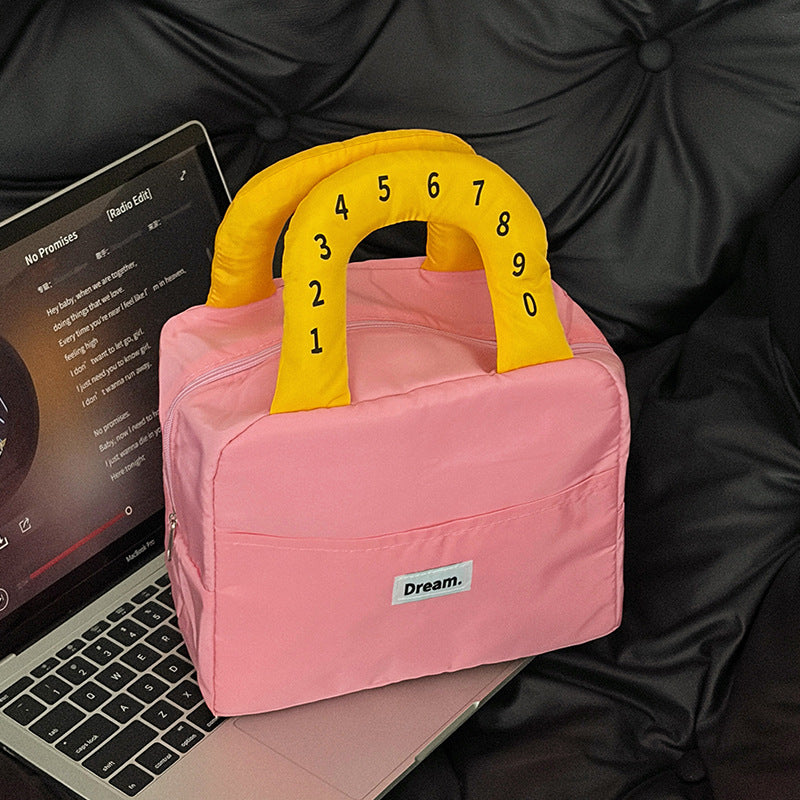 Contrast Color Check Portable Lunch Bag Female Student Large Capacity Insulated Bag Commuter with Meal Lunch Bag