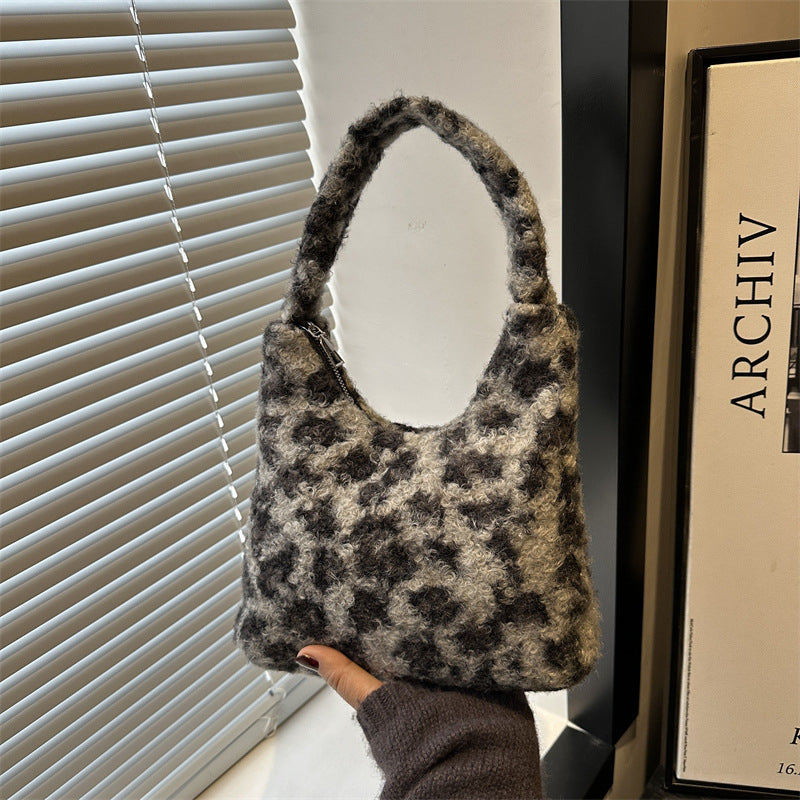 Korean Style New Fashion Trendy Niche Leopard Print Design Single Shoulder Underarm Bag Lightweight Tote Hand Bag for Women
