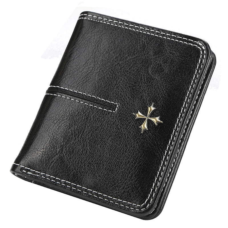 Women's Wallet Korean-Style Short Multiple Card Slots Oil Wax Leather Card Holder Fashion All-Match Zipper Coin Purse