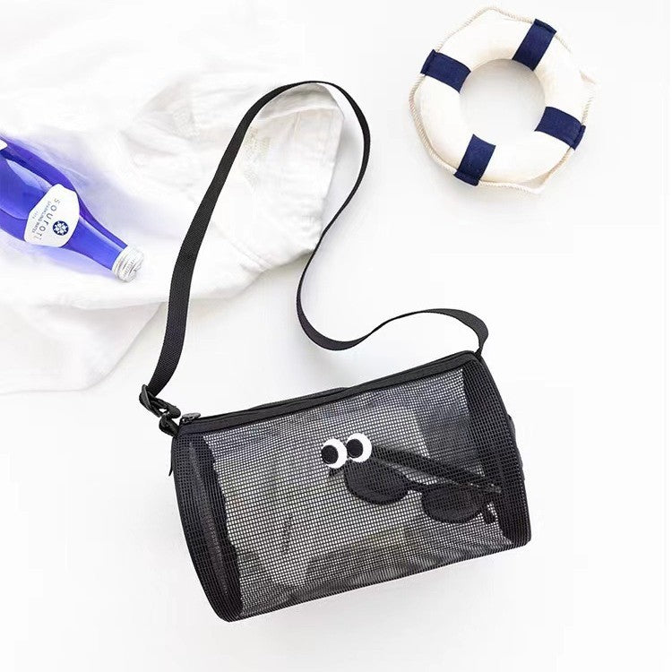 Cute Mesh Crossbody Bag for Swimming and Travel with Big Eyes Design, Large Capacity Storage for Toiletries and Cosmetics