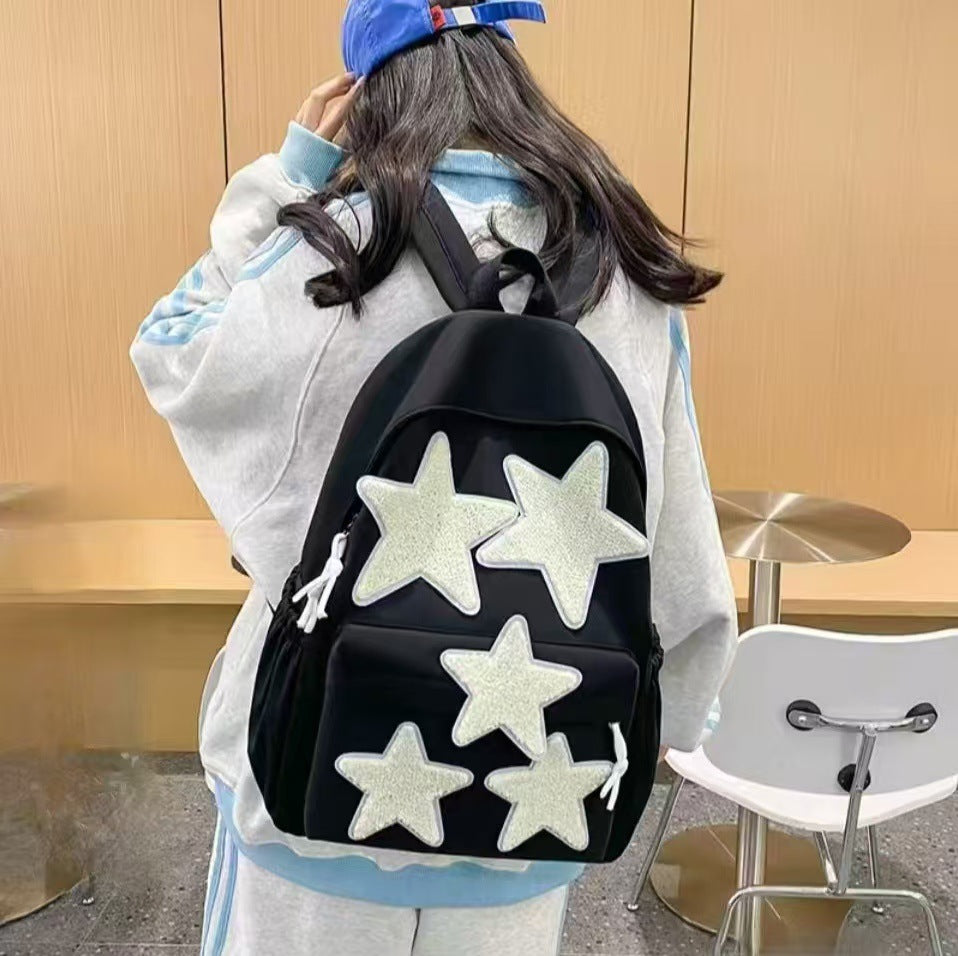 2026 New Ins Style Star Backpack for Students, Lightweight Large Capacity Casual Travel Dual Shoulder Bag with Expandable Design