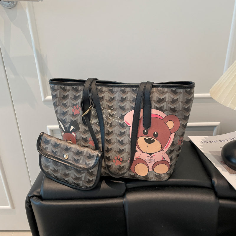 Fashion Large Capacity Totes Panda Printing Serrated Pattern Design Daily Shopping Commuter Versatile
