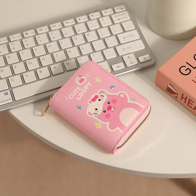 Cute Cartoon Bear Wallet with Multiple Card Slots and ID Window for Daily Use