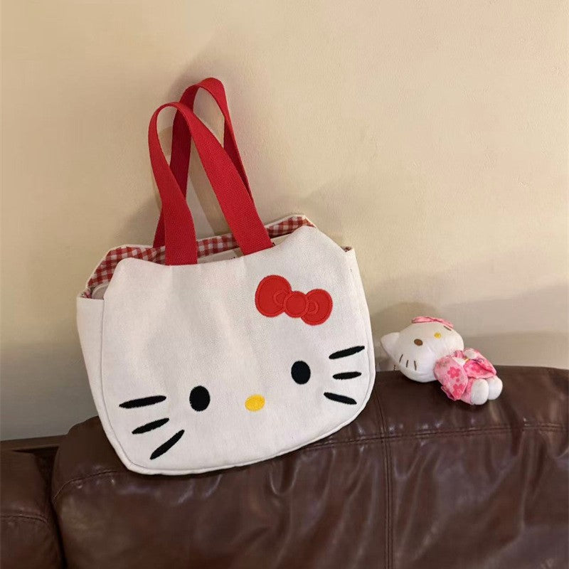 New Cute Kitty Cat Cartoon Canvas Bag Cute Girl Heart Student Book Large Capacity Shoulder Bag