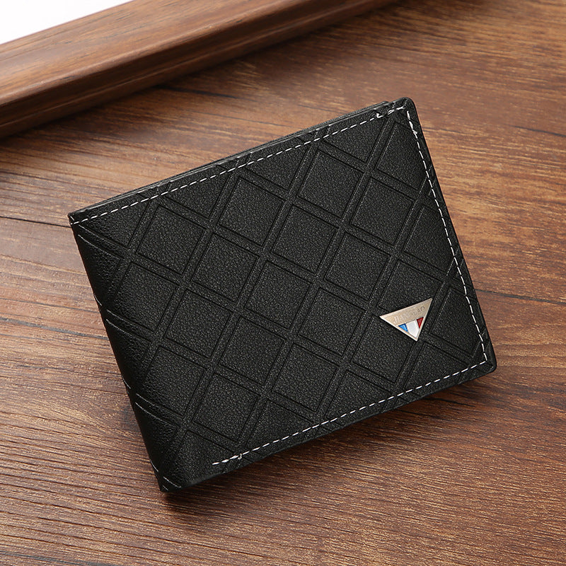 Men's Slim Wallet with Geometric Pattern, Anti-Theft PU Leather Card Holder for Daily Use
