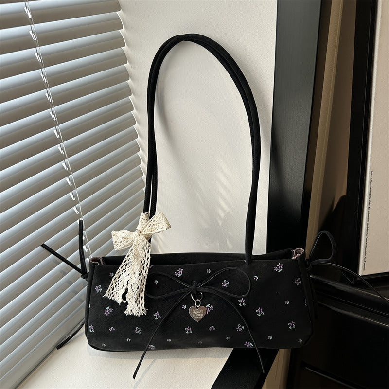 Cute Floral Print Tote Bag with Bow Detail for Women, Fashionable Shoulder Bag with Elegant Design and Soft PU Material