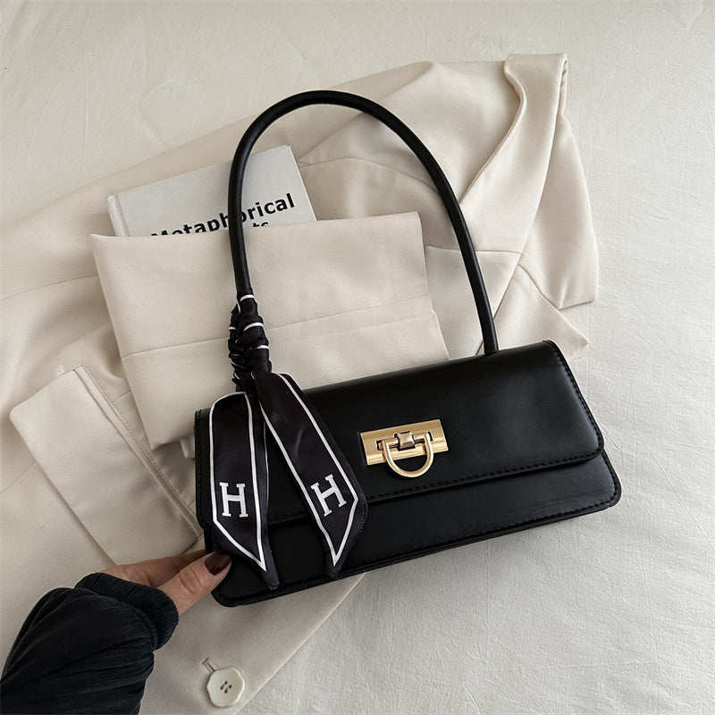 New Retro Fashion Small Square Bag Women's Shoulder Bag Elegant Silk Scarf Decoration Lock Design Everyday Joker