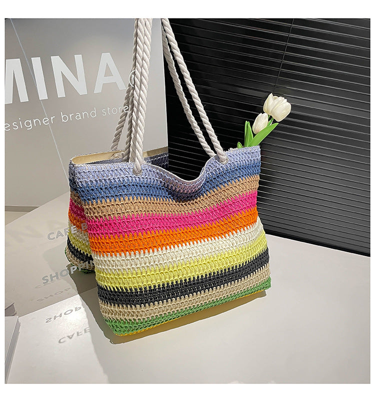 New Tote Bag High-Grade Women's Bag Shoulder Straw Bag Large Capacity Fashion Handbag out Shopping Bag