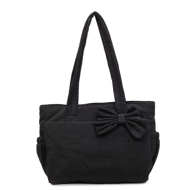 Chic Bow Detail Tote Bag with Large Capacity and Soft Cotton Fabric for Daily Use