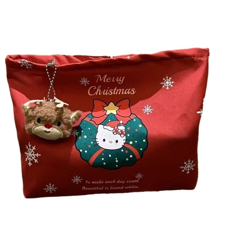Christmas Theme Kitty Cat Large Capacity Makeup Cosmetic Bag Liner Bag Portable Storage Bag