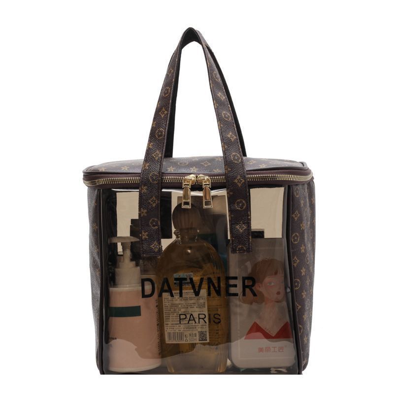Transparent Waterproof Makeup Bag with Checkerboard Pattern, Lightweight and Large Capacity for Cosmetics Storage, Ins Style Travel Toiletry Organizer