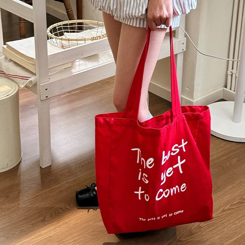 Korean Style Canvas Tote Bag for Women Large Capacity Single Shoulder Student Commuter's All-Matching Printed Tote Bag
