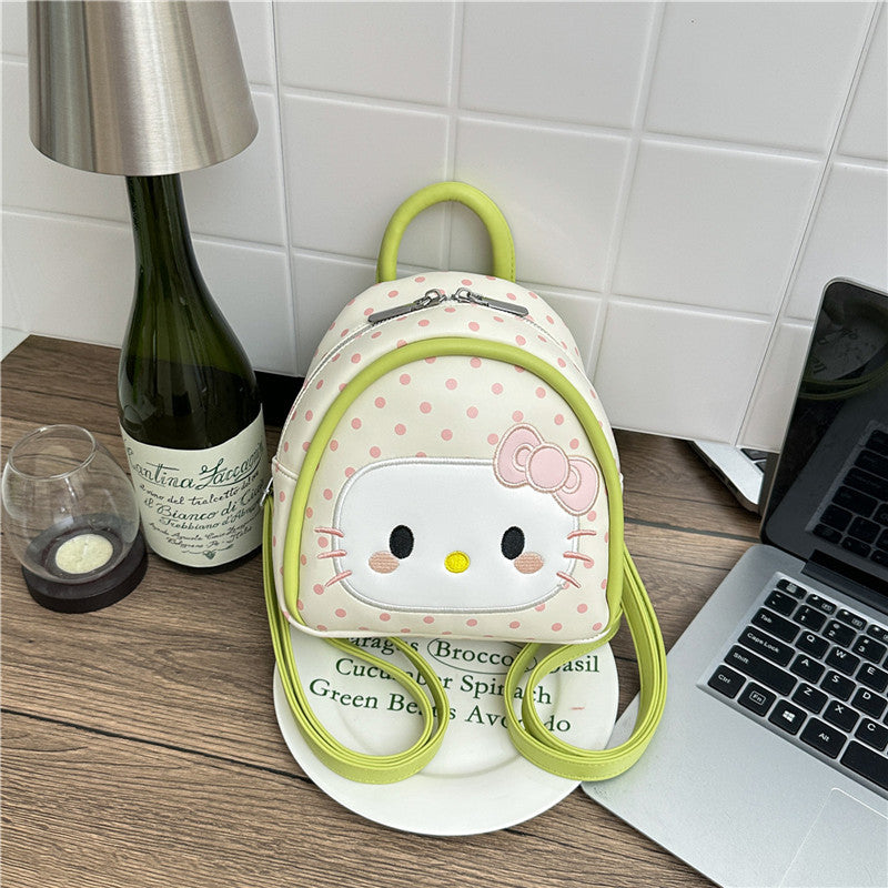 Cute Hello Kitty Backpack with Polka Dot and Checkered Design, Fashionable Kawaii Style for Daily Use and Outings