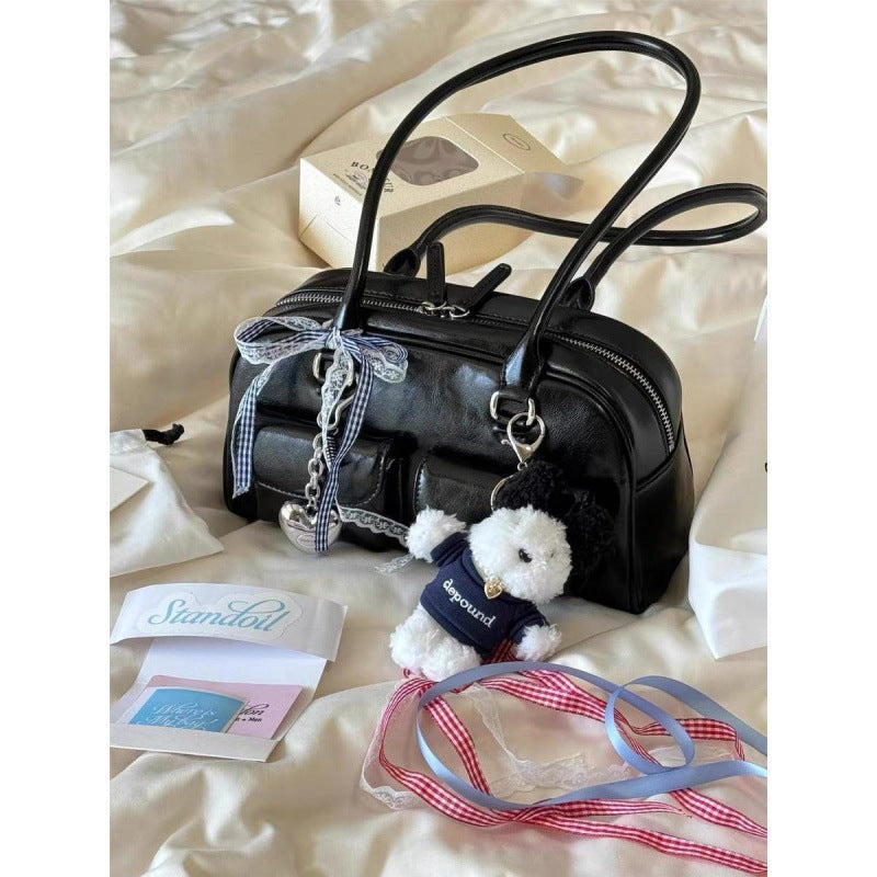 New Korean Ins Retro Bowling Bag Women's Large Capacity Shoulder Handbag