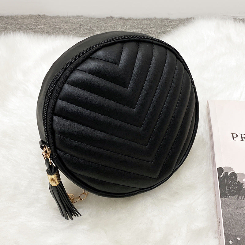 Women's Bag Summer and Autumn New Collection Embroidery Thread Korean Style Personalized Tassel Lady Crossbody Small round Shoulder Bag Fashion