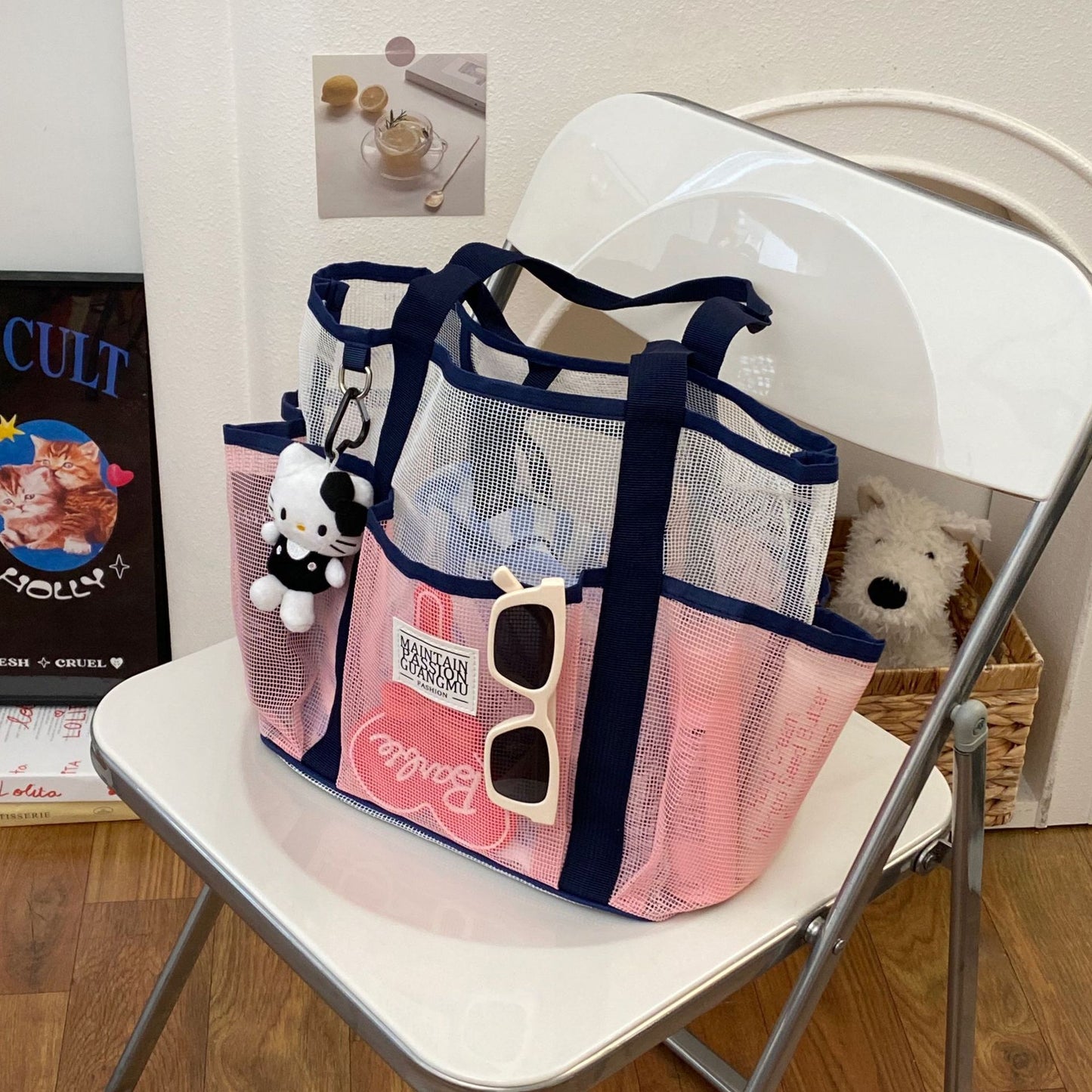 Mesh Multi-layer Travel Tote Bag with Large Capacity for Beach, Swimming, and Daily Storage