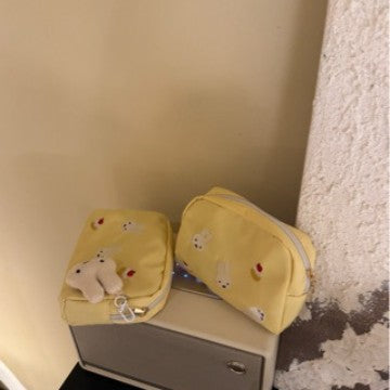 Cute Cartoon Rabbit Embroidered Oxford Fabric Cosmetic Bag with Foldable Design for Daily Use