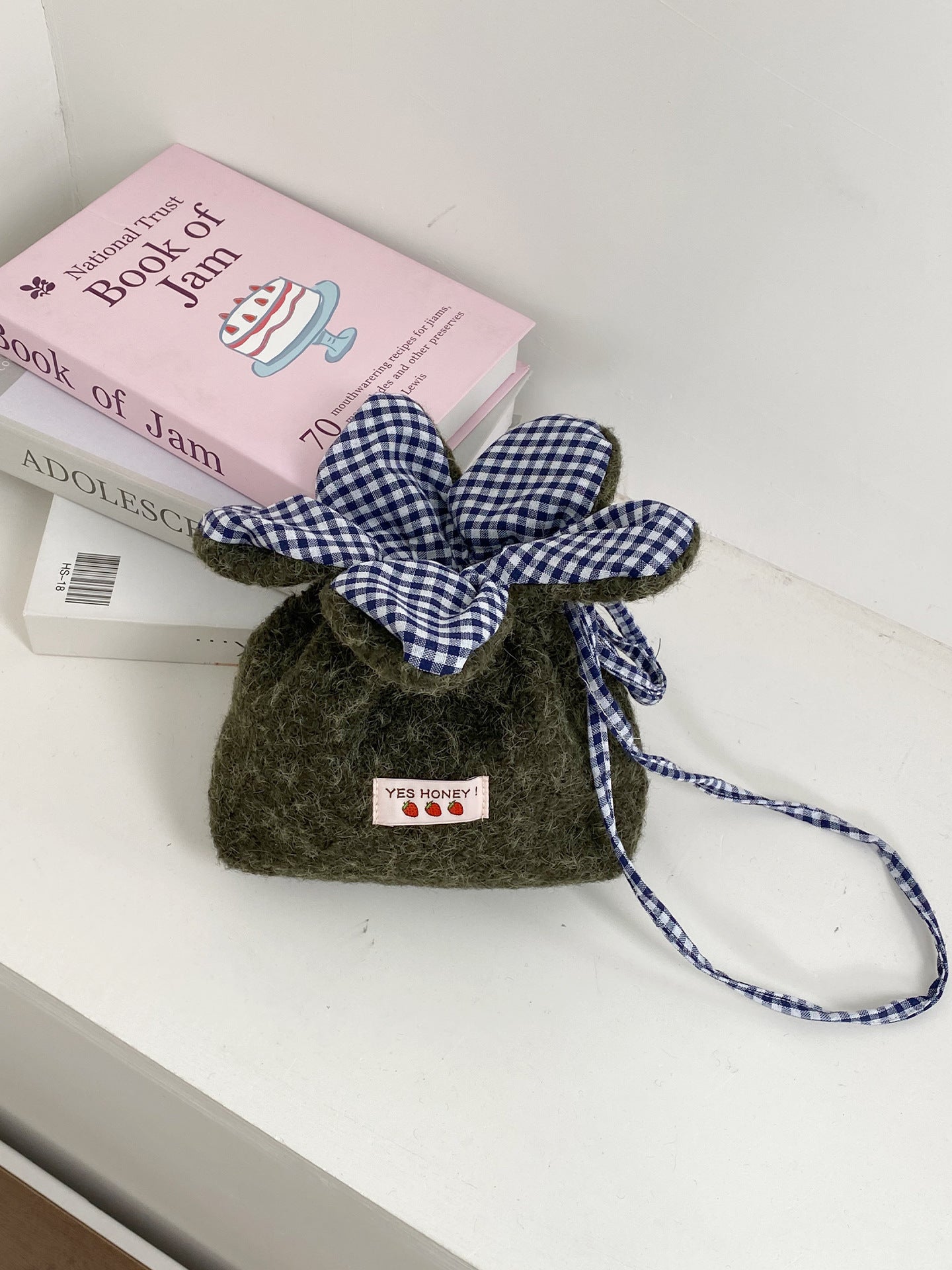 Cute Denim Flower Drawstring Crossbody Bag with Gingham Bloom, Korean Style Casual Phone Pouch for Daily Outings