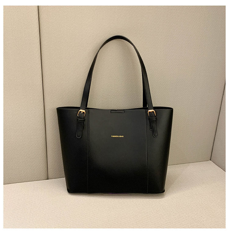 Women's Simple Color Contrast Patchwork Pu Tote Bag Large Capacity Daily Commuter's All-Matching Portable Shoulder Bag