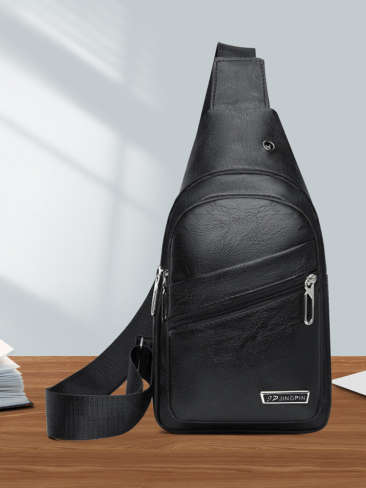 Men's Soft Leather Chest Bag Waterproof Leisure Business Messenger Bag Fashion All-Match Travel Essential