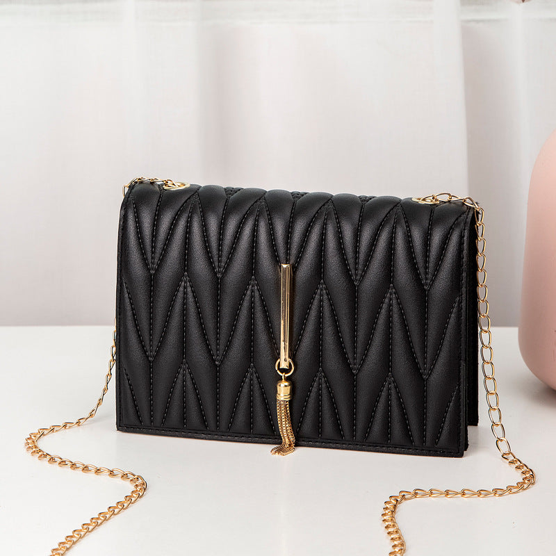 Embroidered Crossbody Small Bag Simple Tassel Chain Bag Mini Bag Women's Small Square Bag