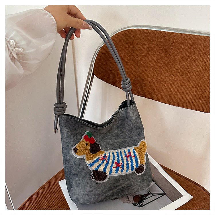 Women's Cross-Body Bag Cute Dachshund Embroidered Canvas Shoulder Bag Bends and Hitches Shoulder Strap Everyday Joker Fashion Commuter Bag