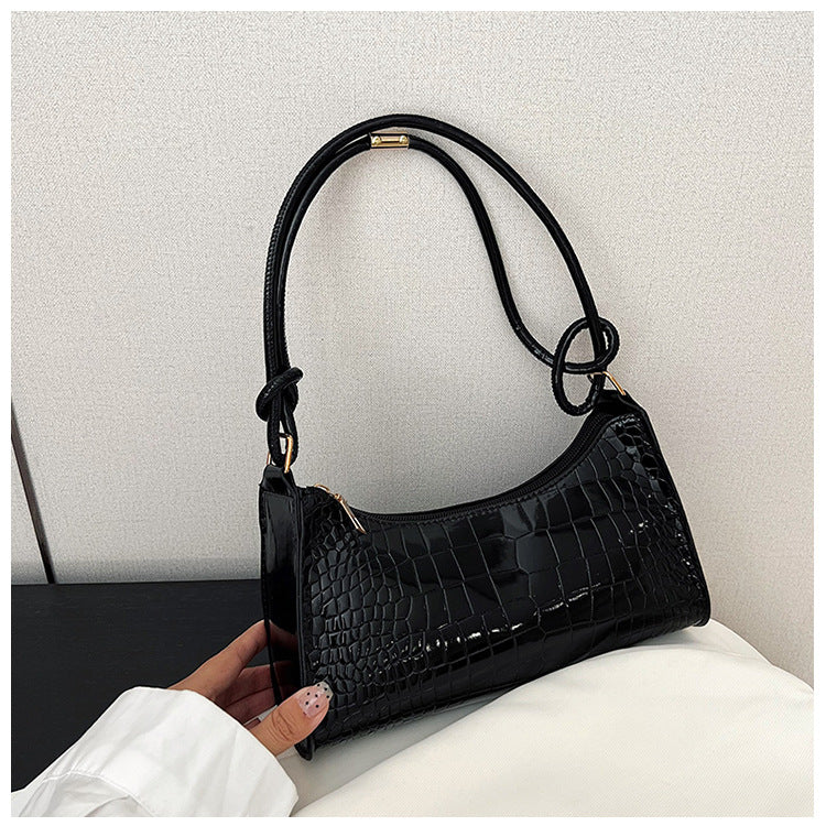 Chic Crocodile-Texture Handbag with Knotted Handle - Fashionable Crossbody Bag for Everyday Style