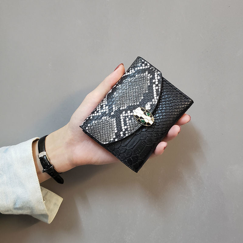 New Patchwork Snake Pattern Wallet Small Wallet Women's Short Europe and America Wallet Fashion Coin Purse Fashion