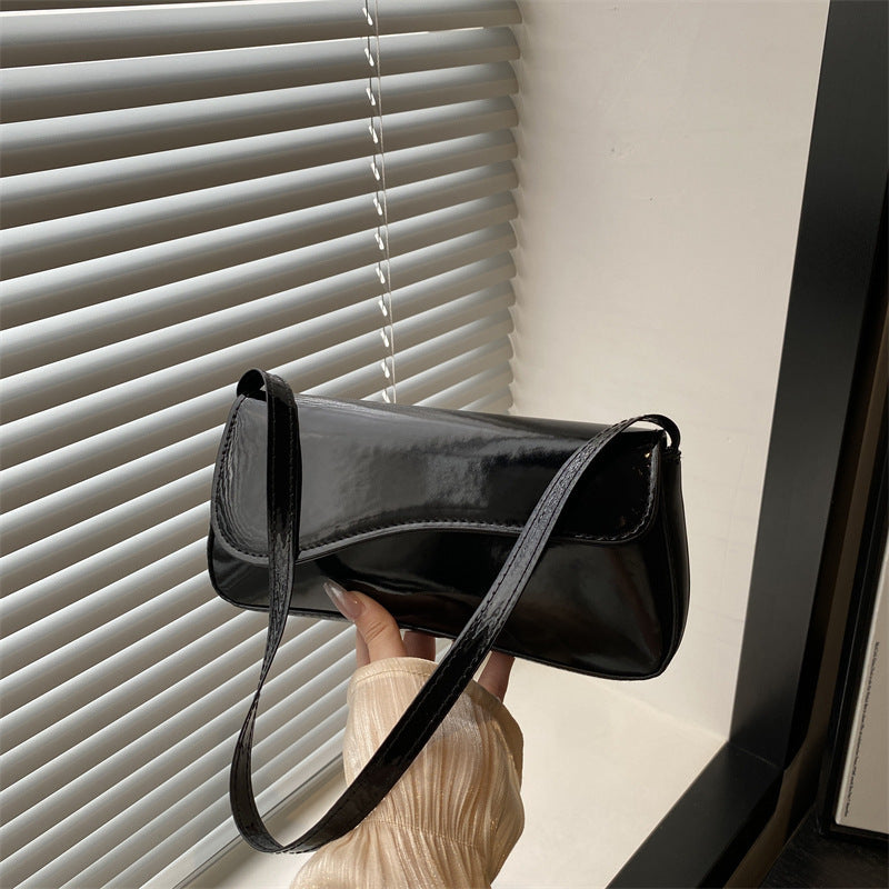 Casual Patent Leather Underarm Bag Women's New Textured Solid Color Graceful and Fashionable Portable Shoulder Bag