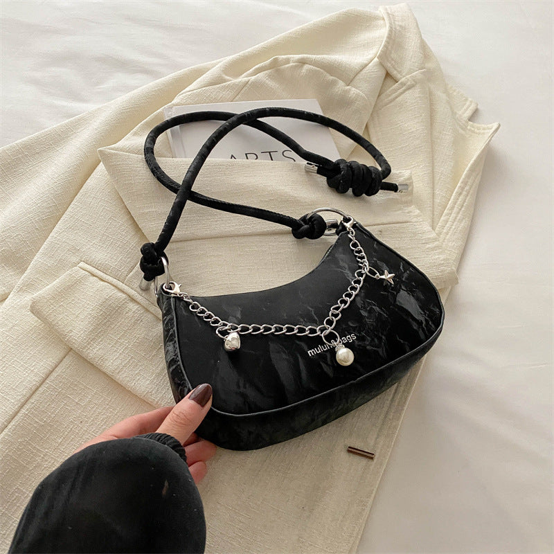 Chic Mini Shoulder Bag with Chain Detail for Women, Trendy Casual Crossbody Bag 2026 Spring Fashion