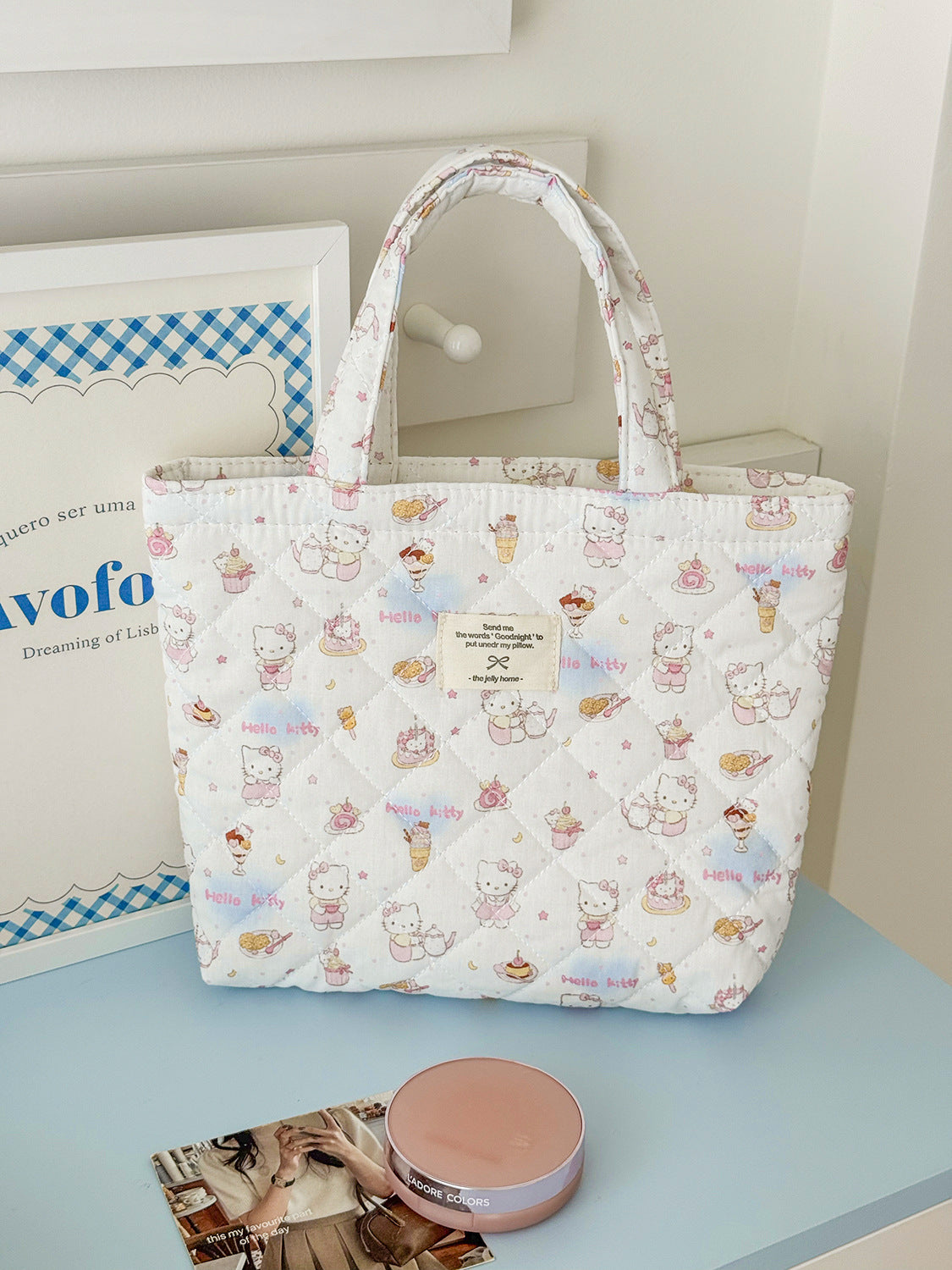 Cute Cartoon Print Tote Bag with Large Capacity and Soft Cotton Material for Daily Use