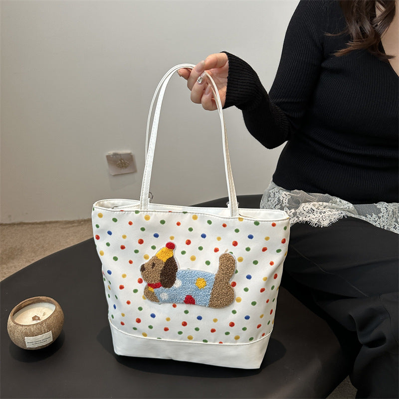 Women's Shoulder Bag Cute Cartoon Polka Dot Sausage Dog Tote Bag Daily Commuter Class Large Capacity Handbag