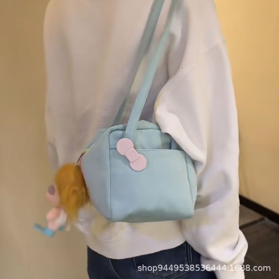 Chic Velvet Shoulder Bag with Cute Doll Charm for Daily Streetwear and Commuting