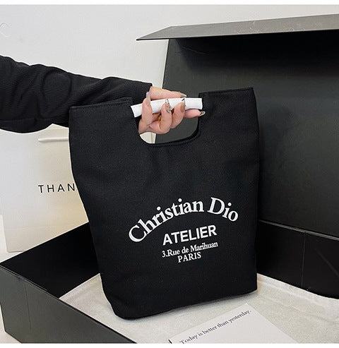 Hand Carry out Artistic Canvas Makeup for Work Mummy Bag Student Lunch Box Bag Portable Bucket Bento Casual Cloth Bag
