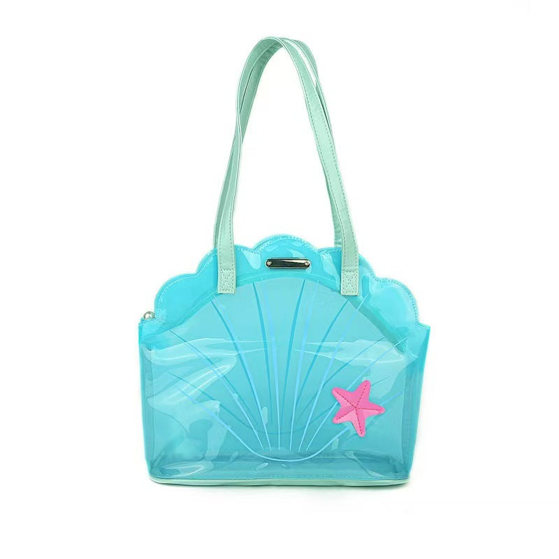 Summer Transparent Shell Tote Bag with Starfish Charm, Cute and Fashionable for Daily Outings and Travel