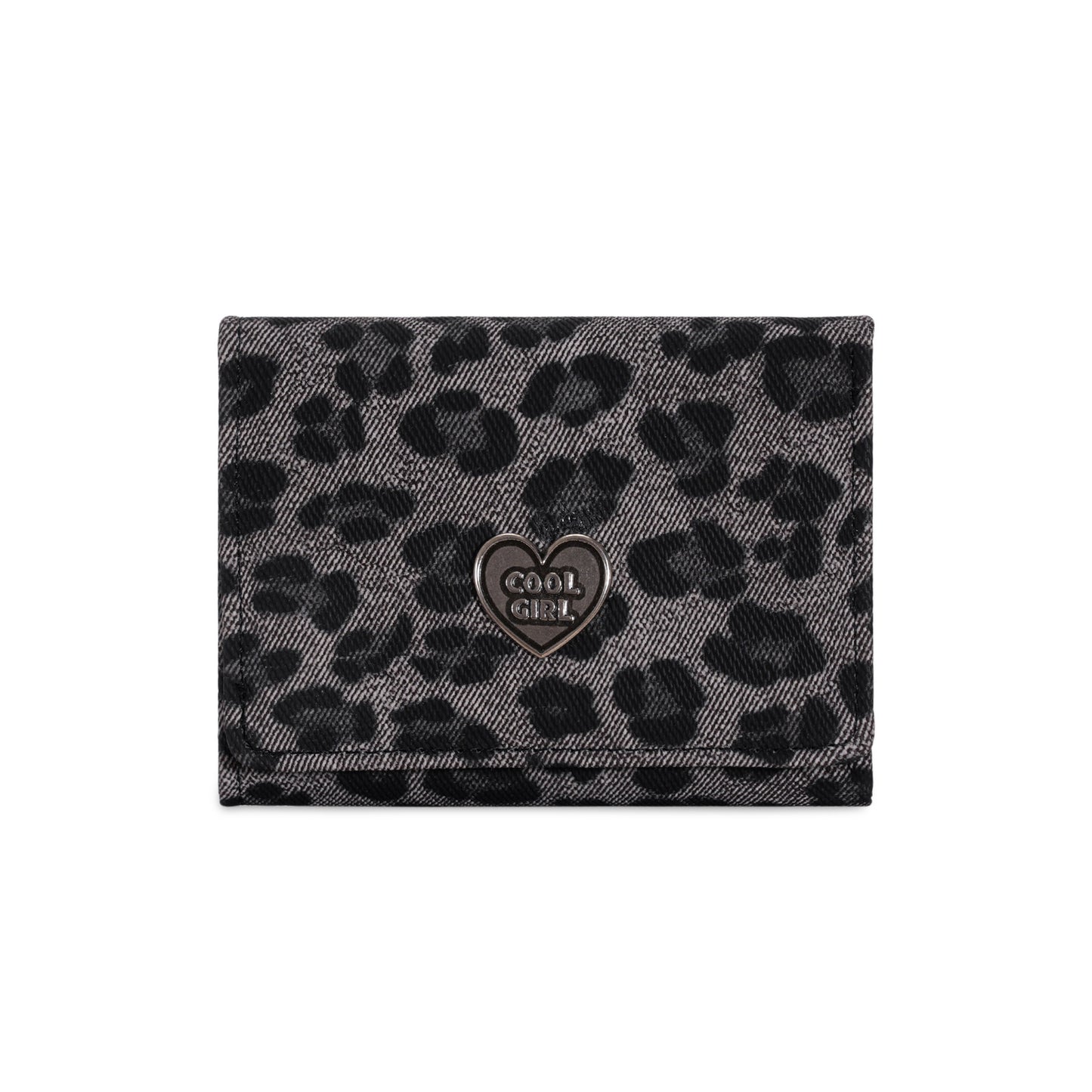 Chic Leopard Print Trifold Wallet with Heart Charm for Women, Fashionable and Spacious Design