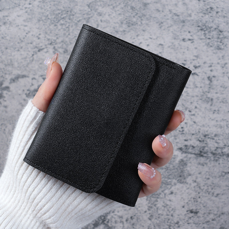 Minimalist Slim Women's Wallet with Multi-Function Card Holder and Coin Pocket, Three-Fold Design with Elegant Stitching for Everyday Use