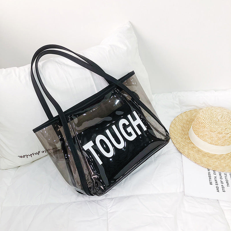 Summer One-Shoulder Large Bags Women's New Fashionable Korean Style All-Match Transparent Bag Mother and Child Bag Large Capacity Handbag