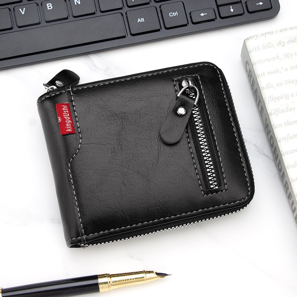 New Korean-Style Men's Compact Wallet with Zipper, Multi-Card Slots and Large Capacity for Daily Use