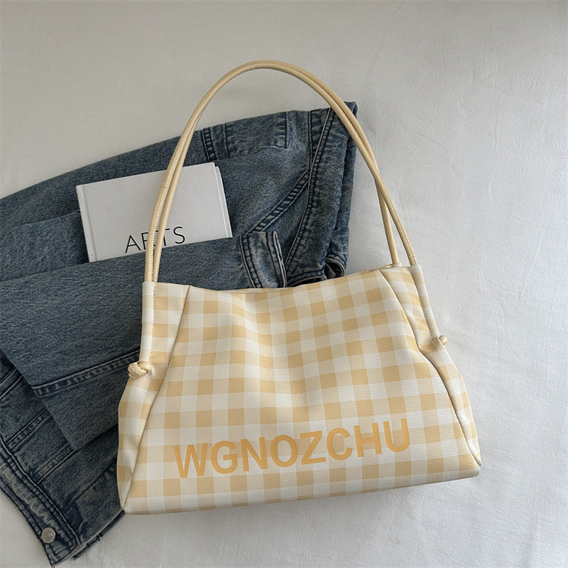 High-Grade Plaid Women's Tote New Large Capacity Commuter Shoulder Bag Magnetic Snap Open Cover with Zipper Bag